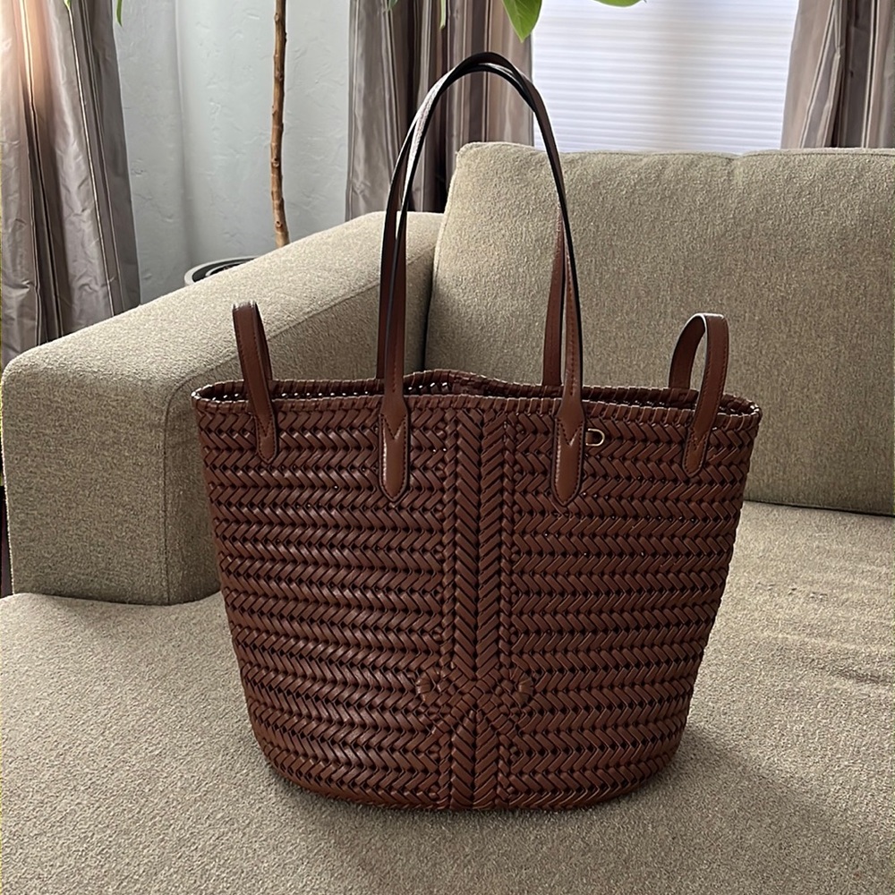 Anya Hindmarch Brown Leather Tote with Woven Design